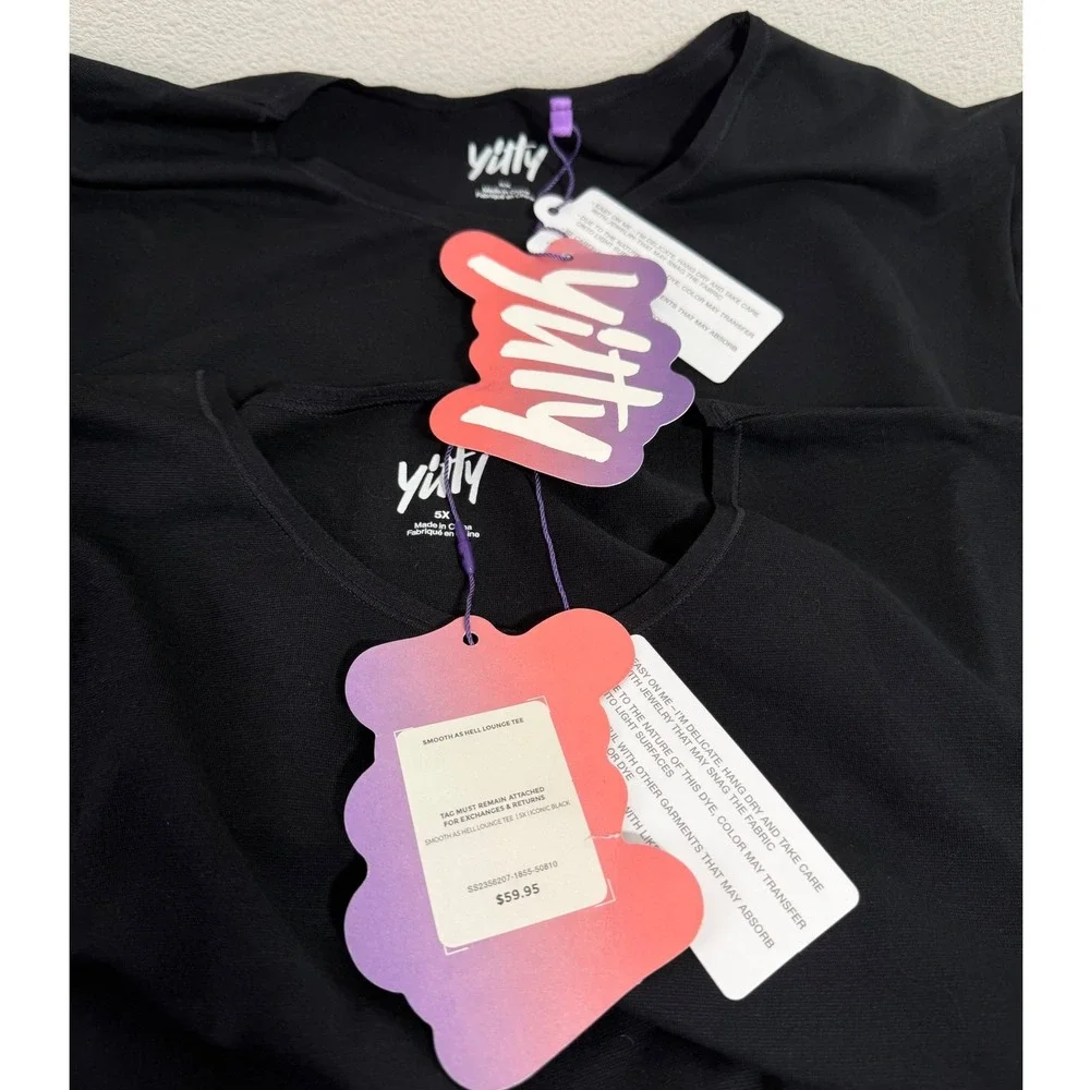 LOT OF 2 Yitty Smooth as Hell Lounge Tee‎ Womens 5X Black Seamless Cropped